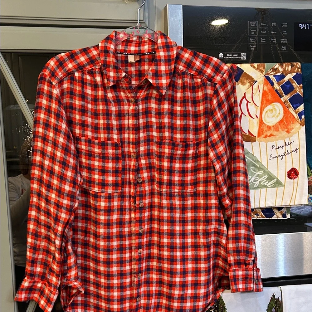 Anthropologie Pilcro Red Plaid Women's Wool Flannel Viscose Button Up Shirt